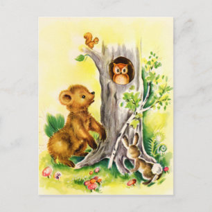 Vintage Bois animaux mignonette carte postale