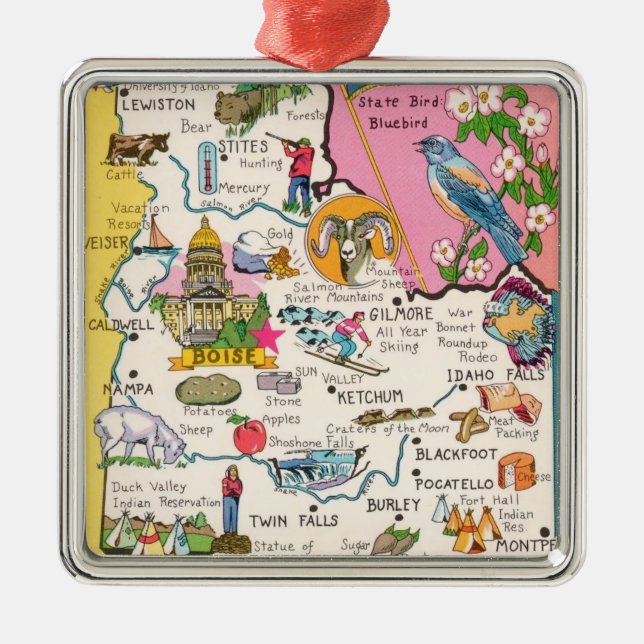 Vintage Boise, Idaho State Map Ornament (Front)