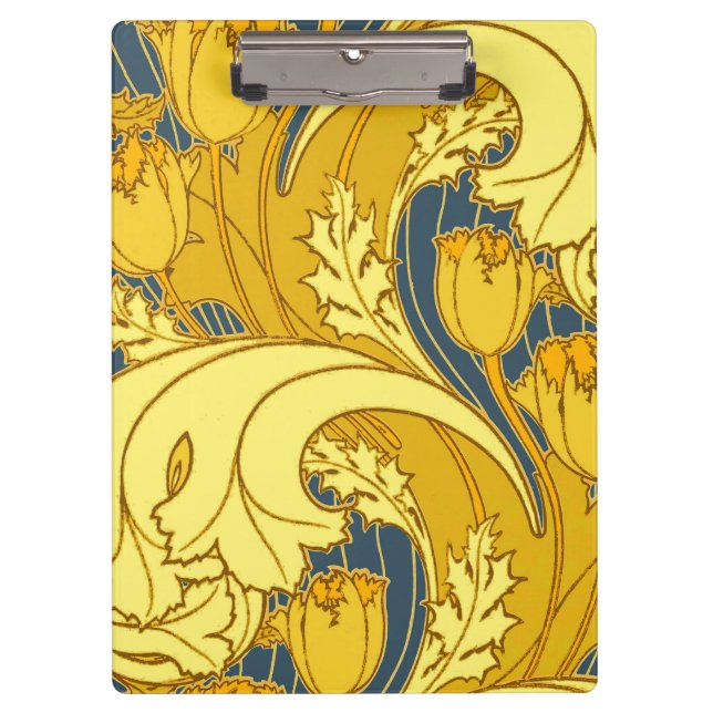 Vintage Bold Tulip Blue Gold Pattern Clipboard (Front)