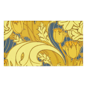 Vintage Bold Tulip Blue Gold Pattern Name Tag