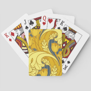 Vintage Bold Tulip Blue Gold Pattern Playing Cards