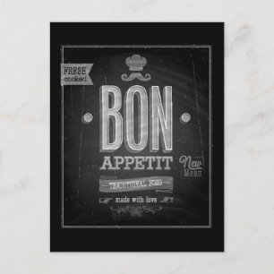 Vintage Bon Appetit Poster - Chalkboard Postcard