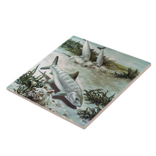 Vintage Bonefish Underwater Scene Tile