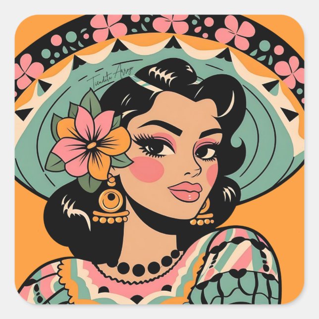 Vintage Bonita Fiesta Mujer Mariachi  Square Sticker (Front)