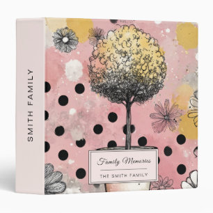 Vintage Bonsai Tree & Floral Polka Dot Art Binder