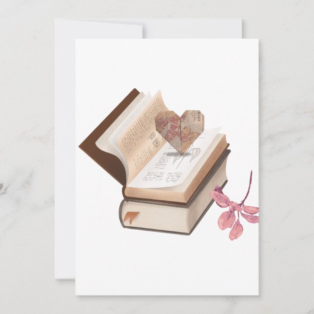  Vintage Book Aesthetic with Heart Map & Botanical Invitation (Front)