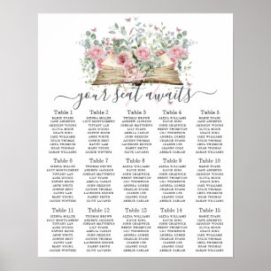 Vintage Book Blush Floral Bridal Seating Chart
