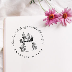 Vintage Book Botanical Custom Library Books Rubber Stamp