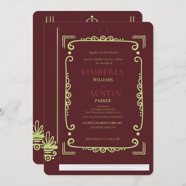 Vintage Book Cover | Book Theme Wedding Invitation (Front/Back)