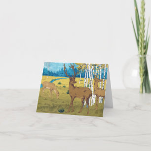 Vintage Book Deer w Birch Trees Folded Note Card