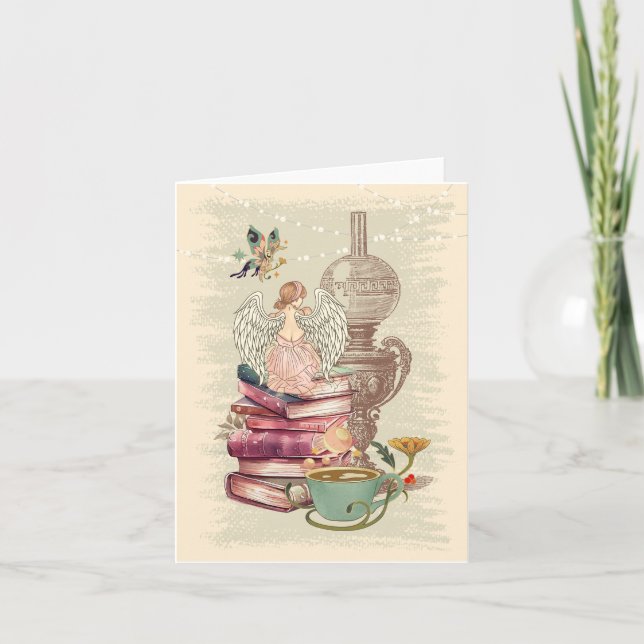 Vintage Book Fairy Note Card (Blank Inside) (Front)