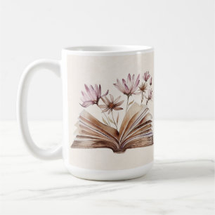 Vintage Book & Flower Mug Custom Text Gift