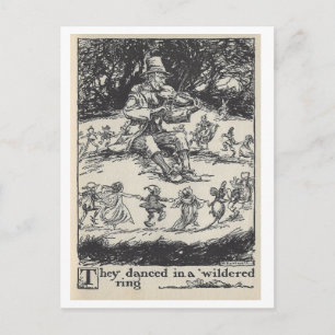 Vintage Book Illustration Dancing Fairies Elves Postcard