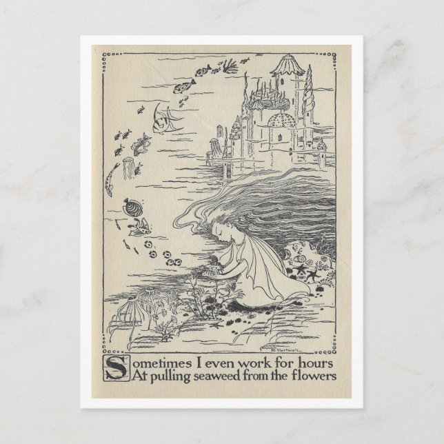 Vintage Book Illustration Girl with Seashells Postcard (Front)
