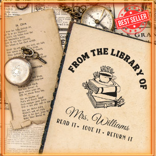 Vintage Book Library Teacher Personalised Self-inking Stamp