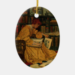 Vintage Book Lover Art Print   Art Nouveau Woman  Ceramic Ornament