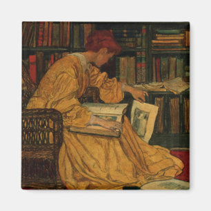 Vintage Book Lover Art Print   Art Nouveau Woman  Magnet