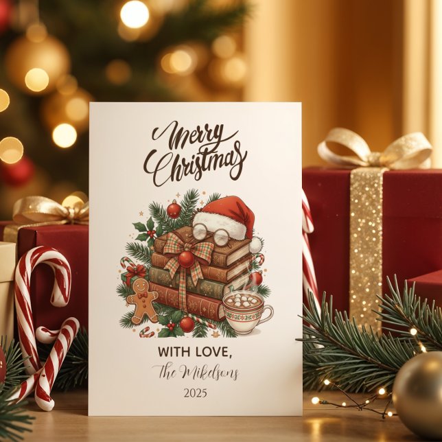 Vintage Book Lover Christmas Holiday Card (Creator Uploaded)