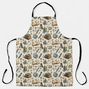 Vintage Book Lover Floral Pattern   Blue Botanical Apron