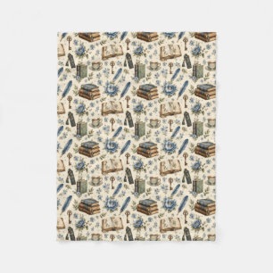 Vintage Book Lover Floral Pattern Blue Botanical Fleece Blanket