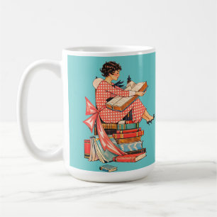 Vintage Book Lover Reading Illustration Coffee Mug