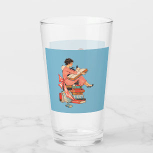 Vintage Book Lover Reading Illustration Glass