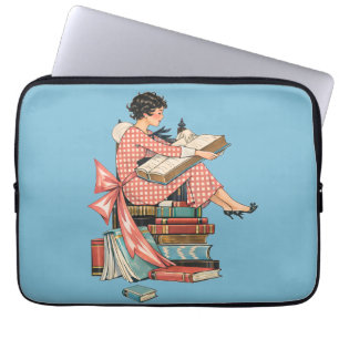 Vintage Book Lover Reading Illustration Laptop Sleeve