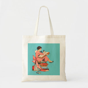 Vintage Book Lover Reading Illustration Tote Bag