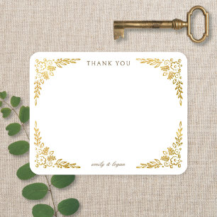 Vintage Book Neutral + Gold Floral Wedding Thank You Card