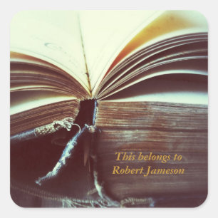 vintage book open bookplate stickers