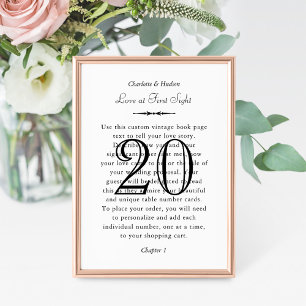 Vintage Book Page Wedding Table Number