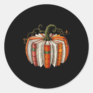 Vintage Book Pumpkin Autumn Fall Librarians Bookwo Classic Round Sticker