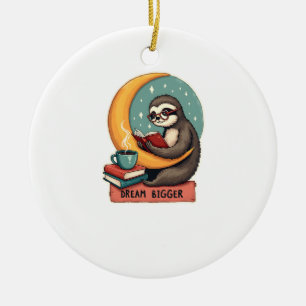 Vintage Book Sloth Reading Lover Cute Retro Design Ceramic Ornament