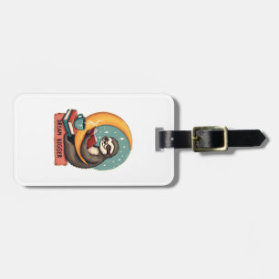 Vintage Book Sloth Reading Lover Cute Retro Design Luggage Tag
