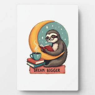 Vintage Book Sloth Reading Lover Cute Retro Design Plaque