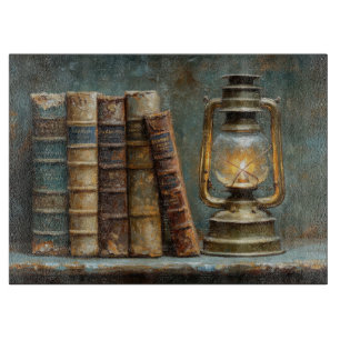 Vintage Book Stack Painting Antique Library Wall Cutting Board
