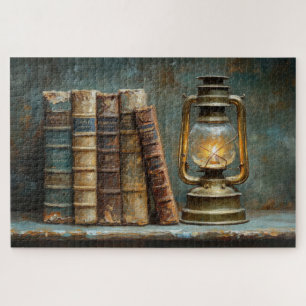 Vintage Book Stack Painting Antique Library Wall Jigsaw Puzzle