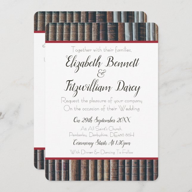 Vintage Bookcase Wedding Invitation (Front/Back)