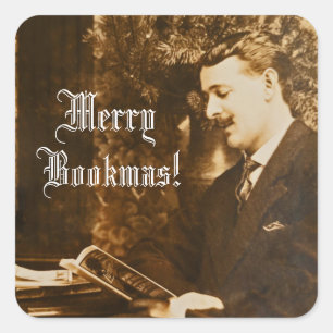 Vintage Bookmas Christmas Square Sticker