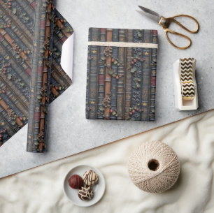 Vintage Books and Grapevine Wrapping Paper