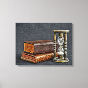 Vintage books and hourglass canvas print