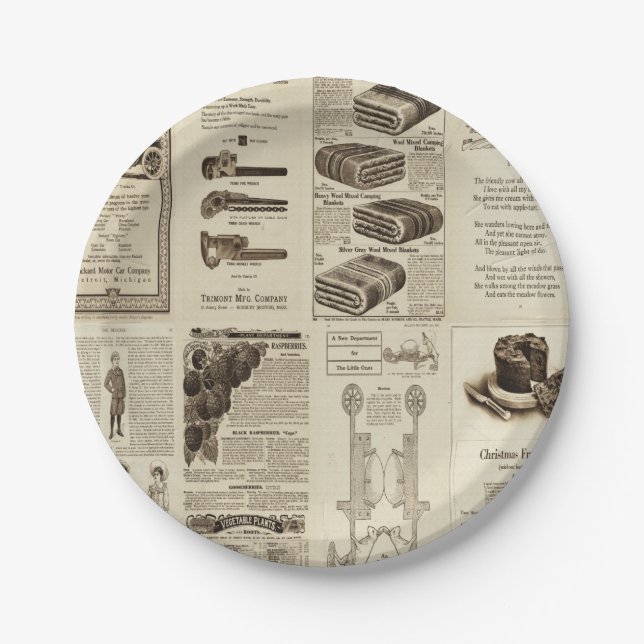 Vintage Books And Magazines Mix Paper Plate (Front)
