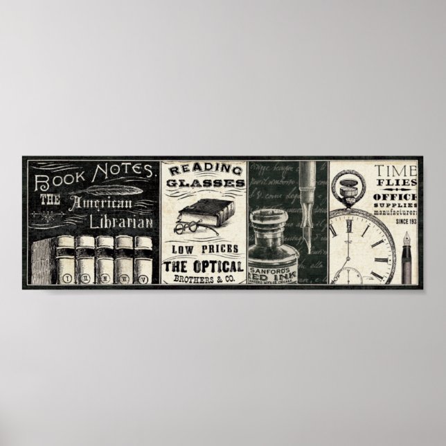 Vintage Books and Office Supplies Poster (Front)