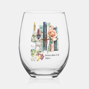 Vintage Books and Wine Book Club Stemless Wine Glass