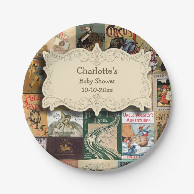 Vintage Books Baby Shower Paper Plate (Front)