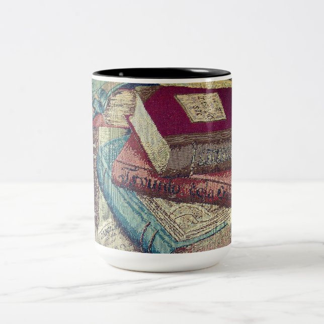 Vintage Books Background  Two-Tone Coffee Mug (Center)