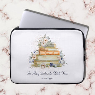 Vintage Books Beige Blue Flowers Custom Quote Laptop Sleeve