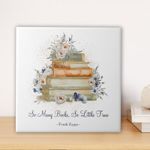 Vintage Books Beige Blue Flowers Custom Quote Tile