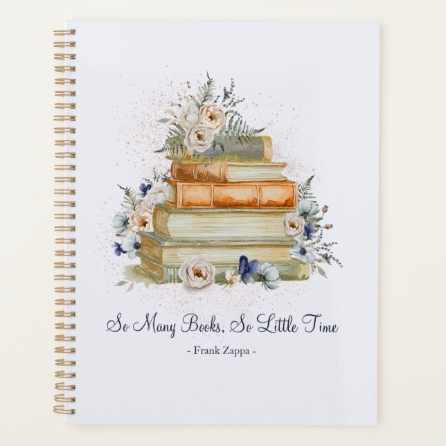  Vintage Books  Beige Blue Flowers Quote Teacher Planner (Front)