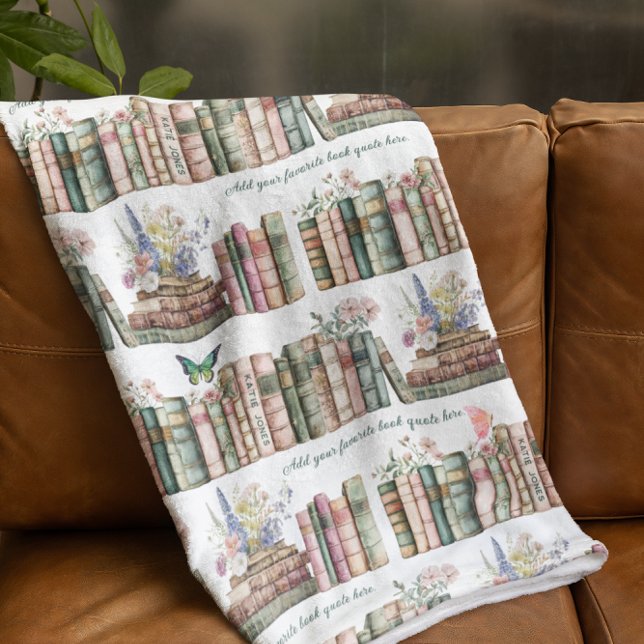 Vintage Books & Blossoms | Personalized Library Fleece Blanket (Creator Uploaded)